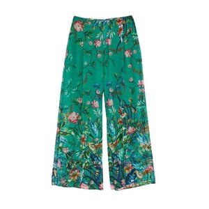 Wide Leg Flowy Green Floral Pants - El Corto Ingles Woman